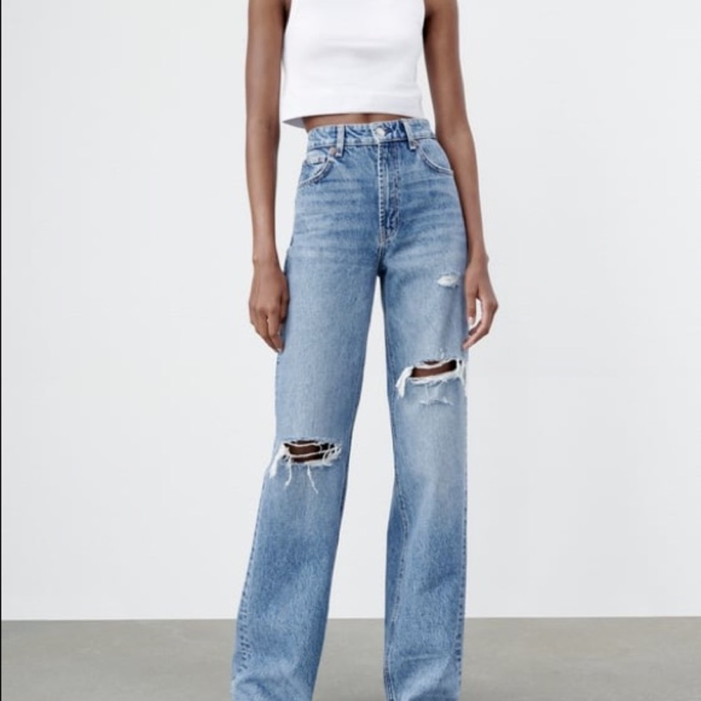 Zara ripped wide leg jeans